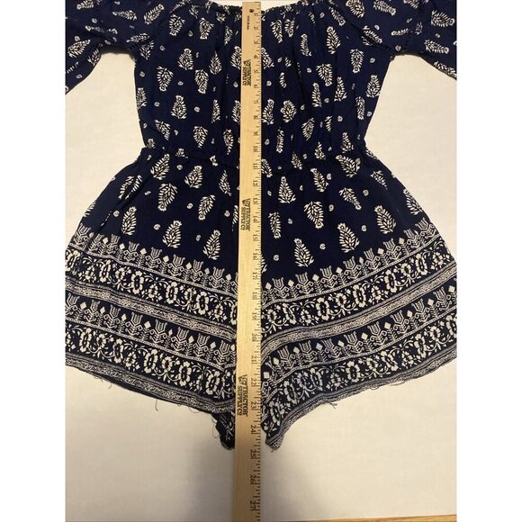 Angie Womens Romper Blue Floral Bell Scalloped Sleeves Size M Shorts Jumpsuit - Picture 10 of 12